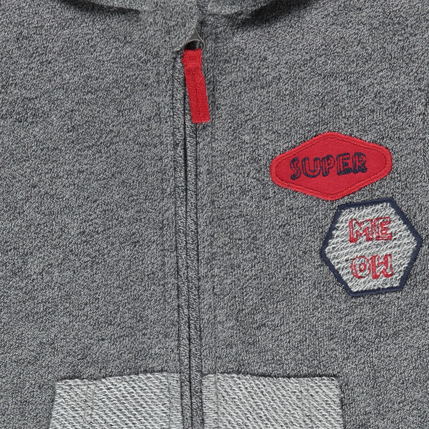 Chaqueta de felpa de fantasía con capucha e insignias superpuestas 
