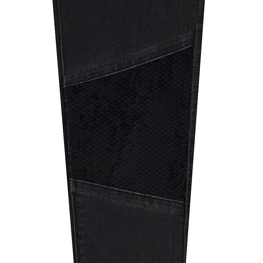 Pantalón con efecto slim arrugado con lentejuelas negras  