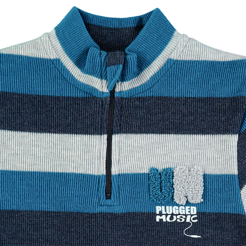 Camiseta de manga larga de rib con cremallera en el cuello y letras de rizo 