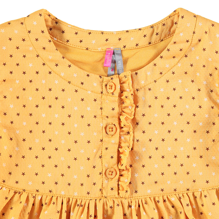 Túnica de manga larga color mostaza con lunares estampados all-over 