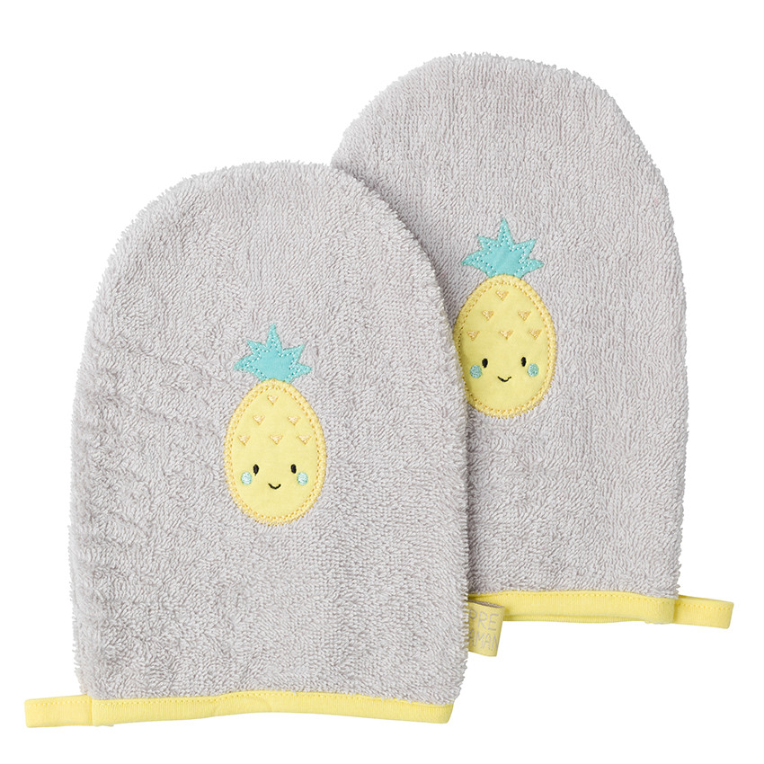 Juego de 2 guantes de baño con parches de frutas 
