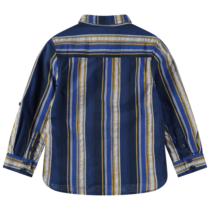 Camisa de manga larga con rayas verticales en contraste y bolsillo 