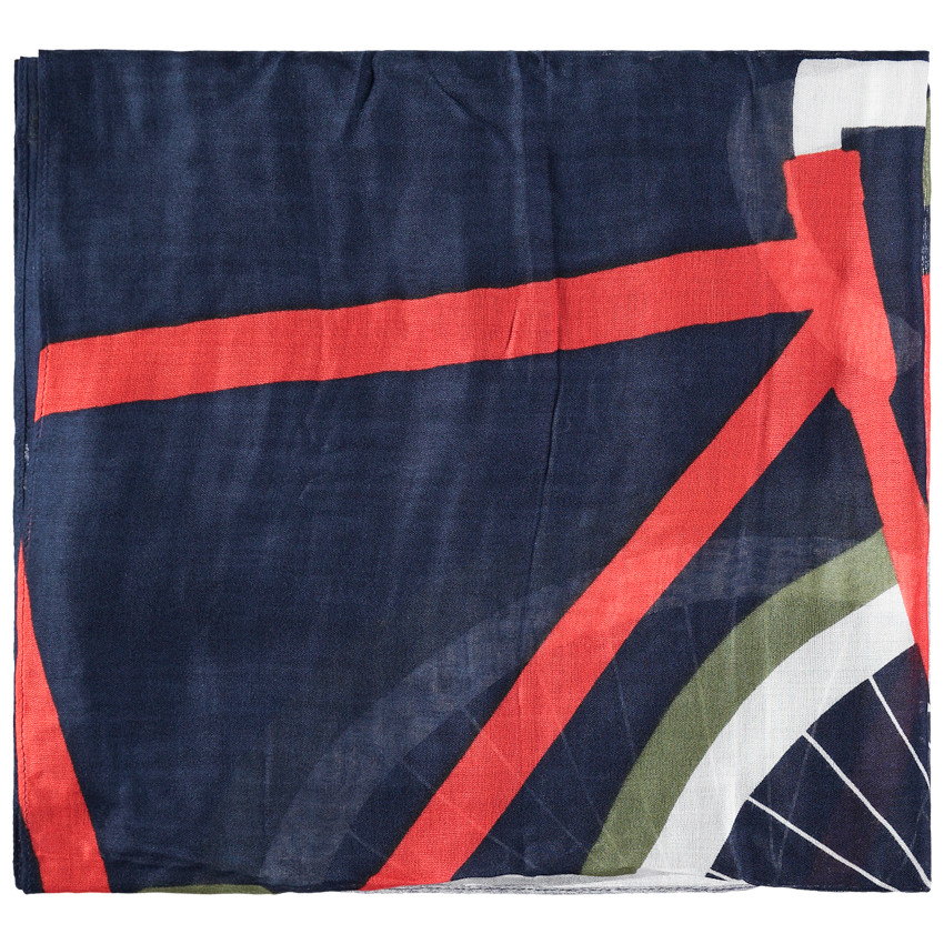 Pañuelo de gasa de viscosa con bicicleta estampada sobre fondo gráfico 