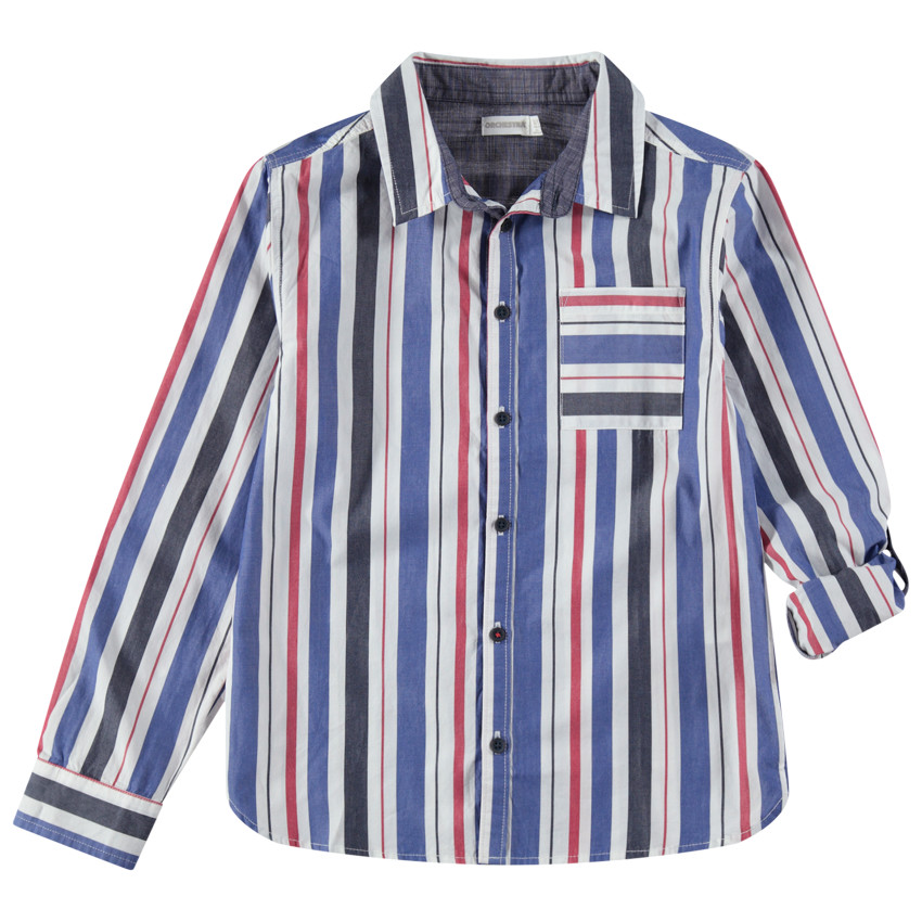 Júnior - Camisa de manga larga de rayas verticlaes y bolsillo 