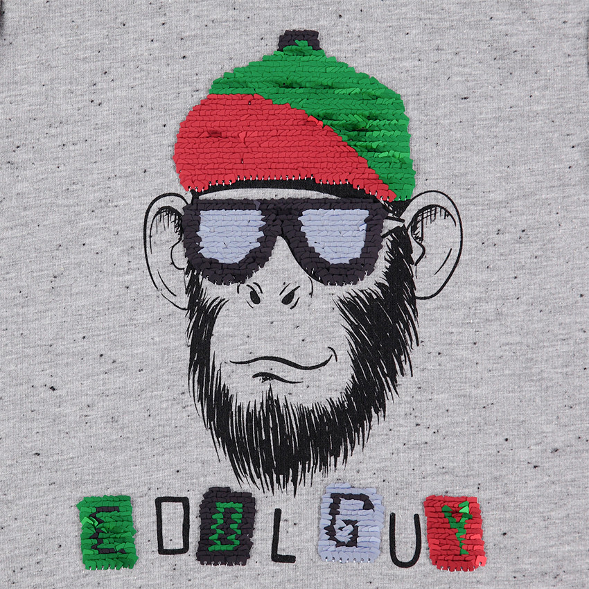 Júnior - Camiseta de manga larga de efecto jaspeado con mono de lentejuelas mágicas 