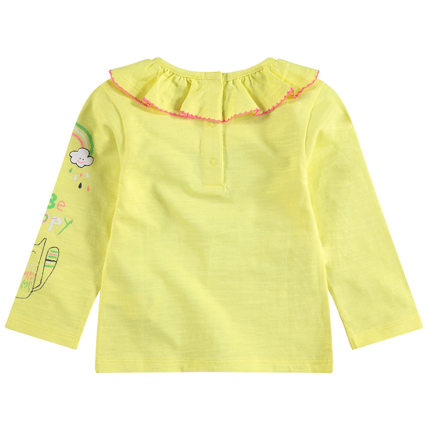 Camiseta de manga larga de punto con cuello con volantes y dibujos estampados 