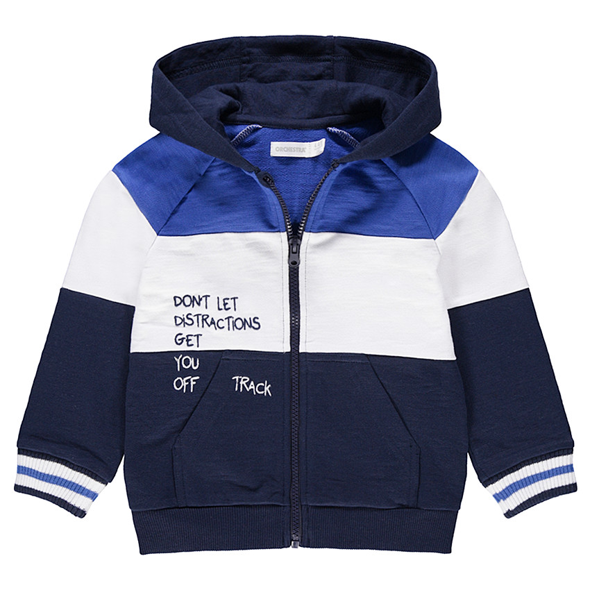 Chaqueta de felpa tricolor con mensaje estampado 