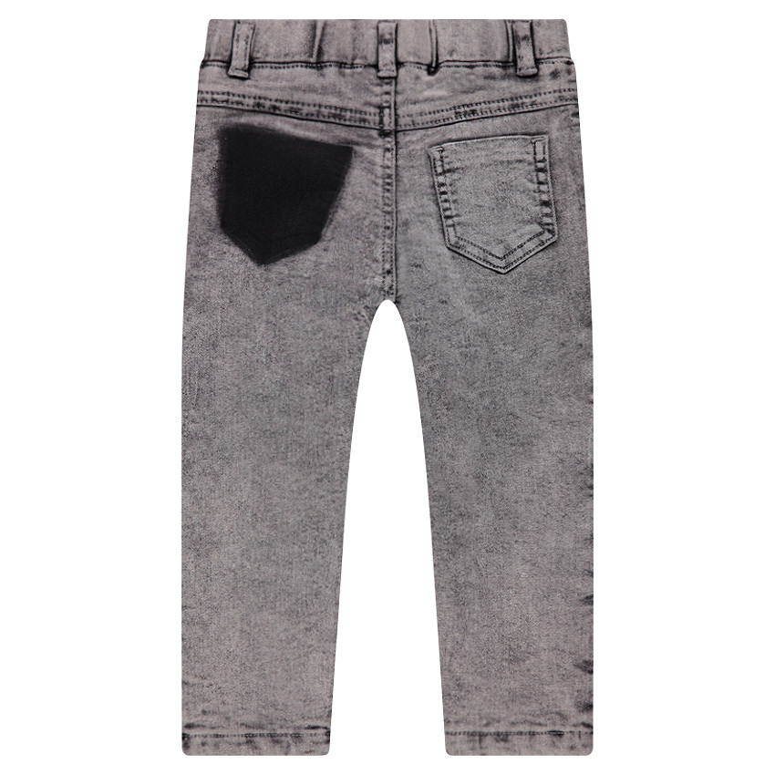 Vaqueros de efecto nieve con parche de vikingo y parches de efecto desgastado 