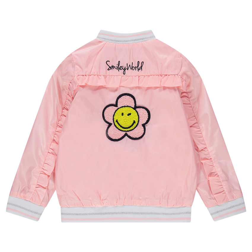 Teddy de raso rosa con bordados ©Smiley y volantes en la espalda  Additional Teddy de raso rosa con bordados ©Smiley y volantes en la espalda