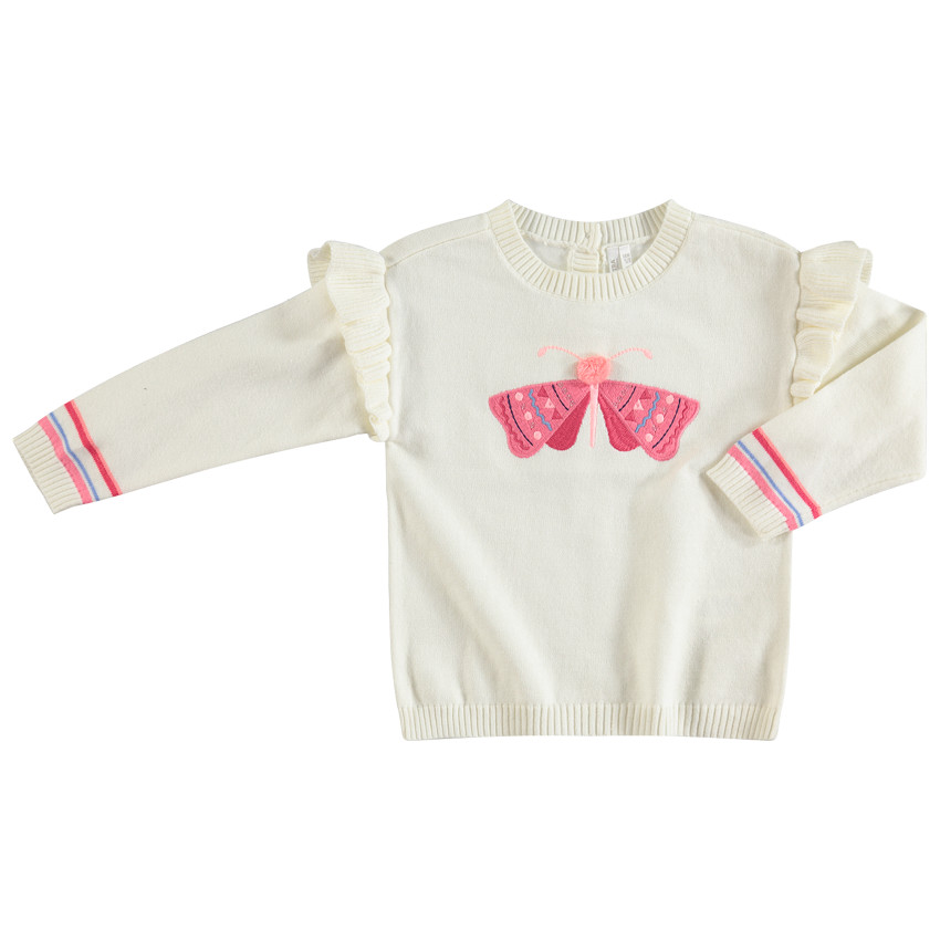 Jersey de punto fino con mangas con volantes y mariposa bordada  Additional Jersey de punto fino con mangas con volantes y mariposa bordada