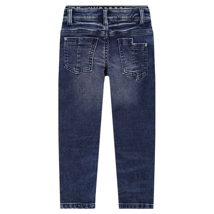 Vaqueros efecto arrugado y desgastado con doble cintura elástica y bordados 