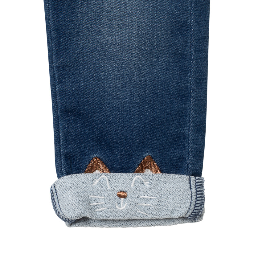 Jean effet used à chats brodés et poches 