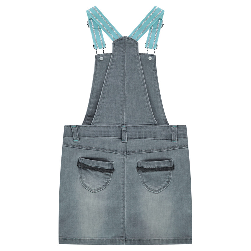 Vestido vaquero con tirantes elásticos y motivos bordados 