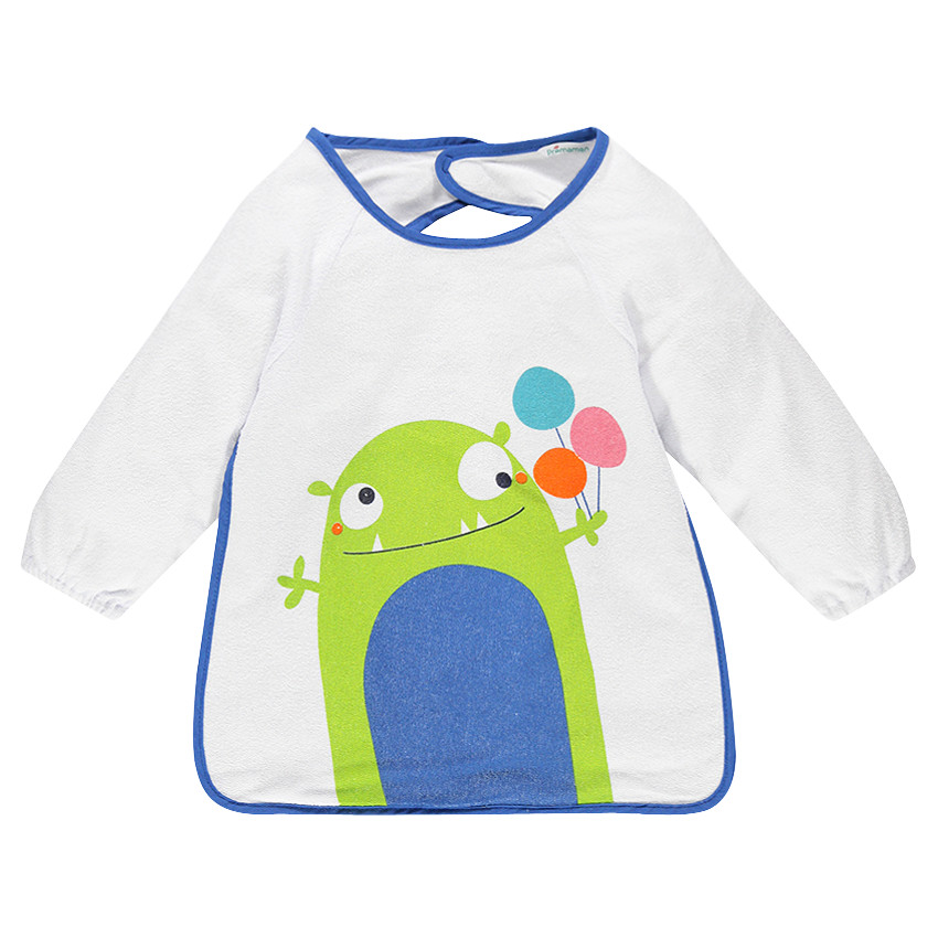 Babero manga larga de rizo con forro de pvc estampado fantasía 