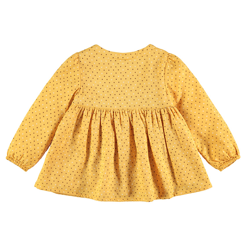Túnica de manga larga color mostaza con lunares estampados all-over 