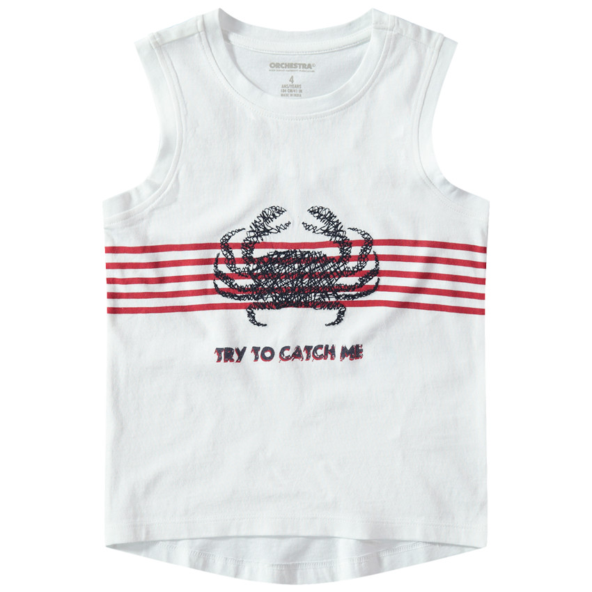 Camiseta de algodón con dibujo de fantasía sobre fondo de rayas 