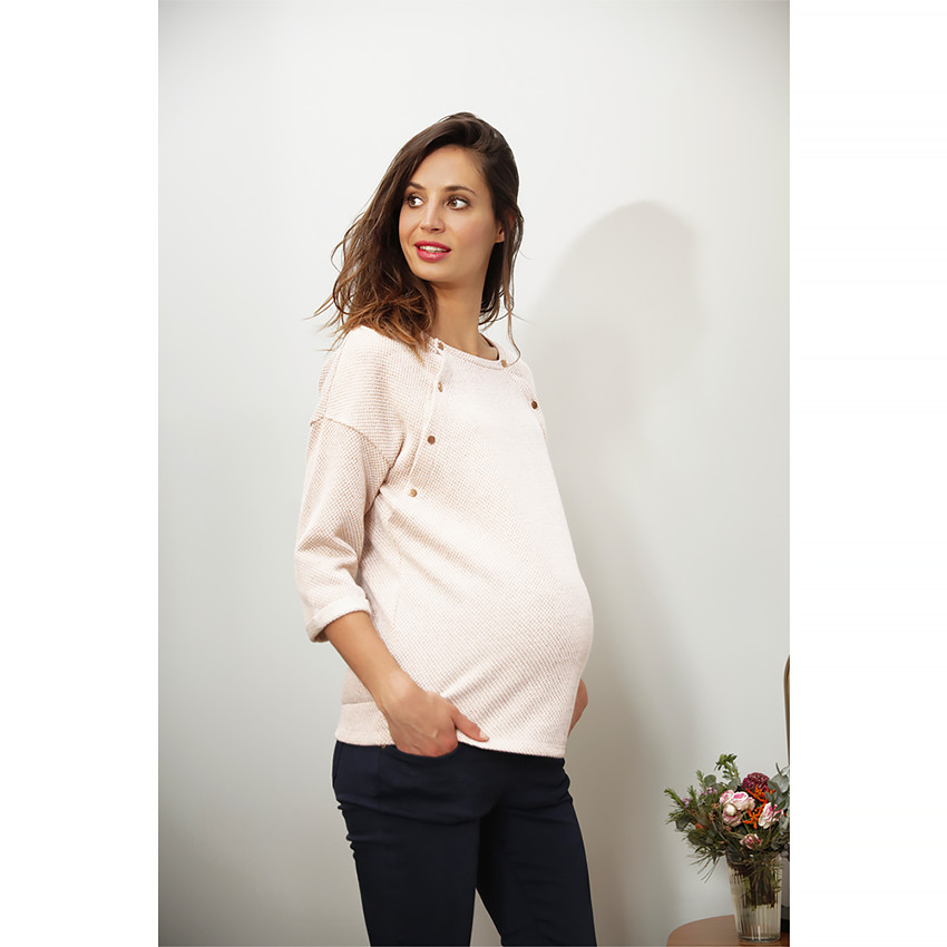 Sudadera de premamá de punto de fantasía con botones por delante 