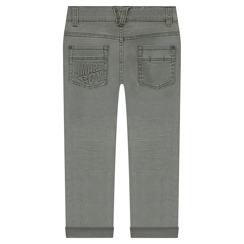 Pantalón con efecto arrugado y bolsillos con inscripción de relieve 