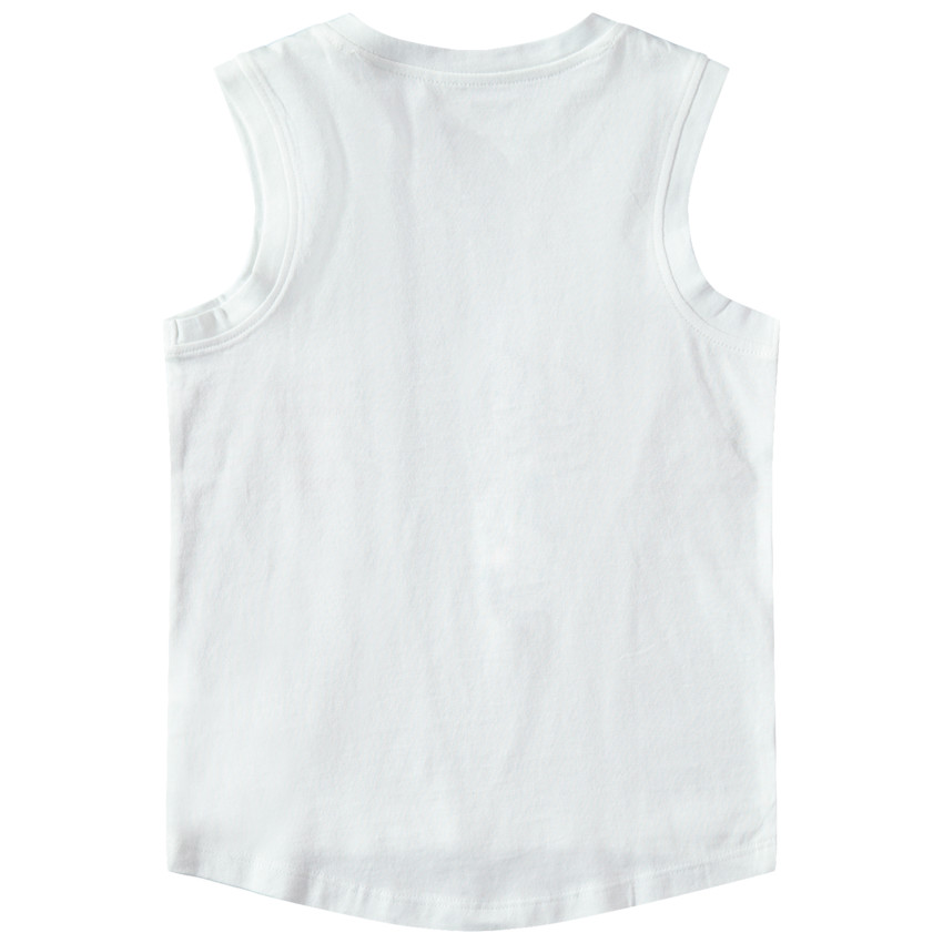 Camiseta de algodón con dibujo de fantasía sobre fondo de rayas 