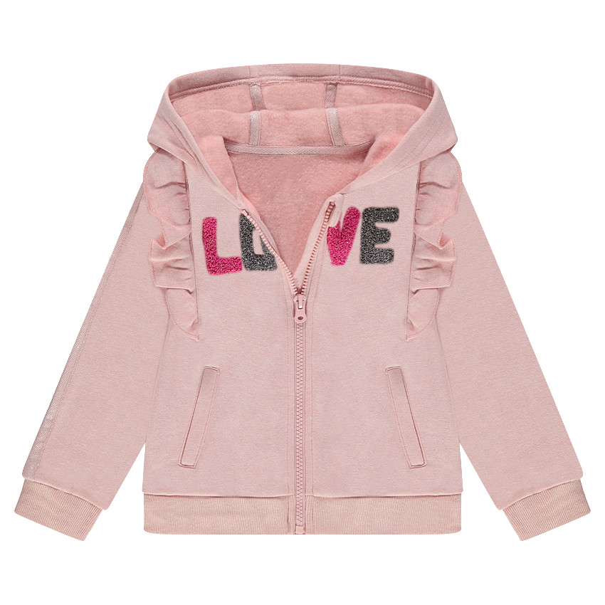 Chaqueta de felpa con capucha y volantes y dibujo de fantasía 