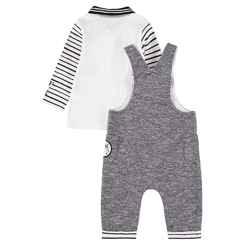 Conjunto de polo de manga larga con parche y peto jaspeado con bolsillos 