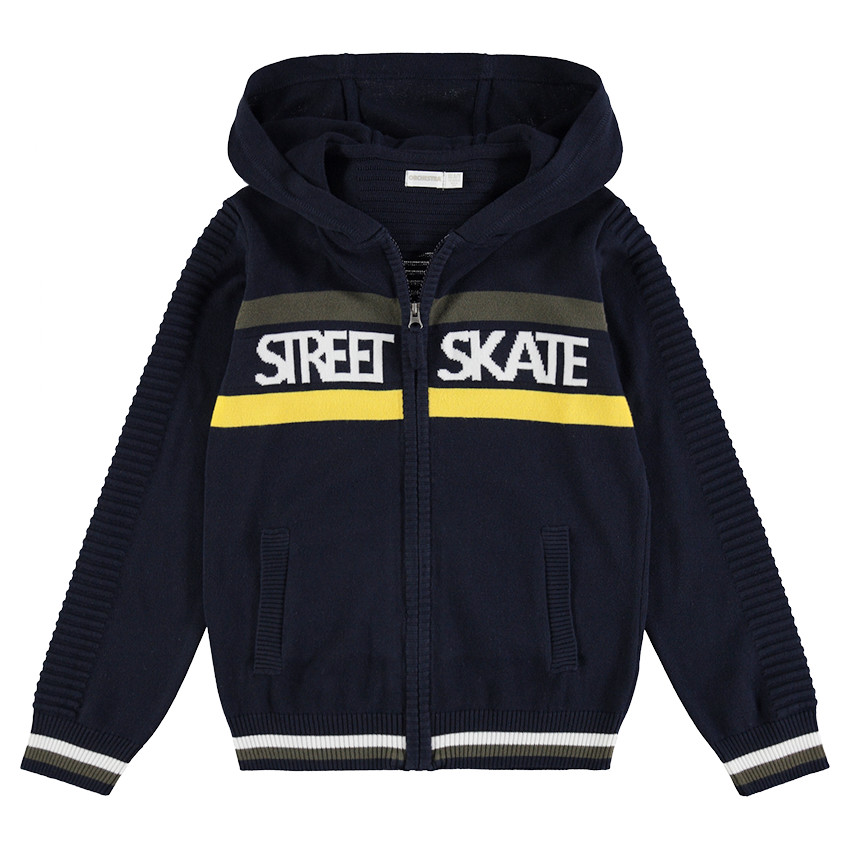 Júnior - Chaqueta con capucha de punto con bandas e inscripciones de jacquard 