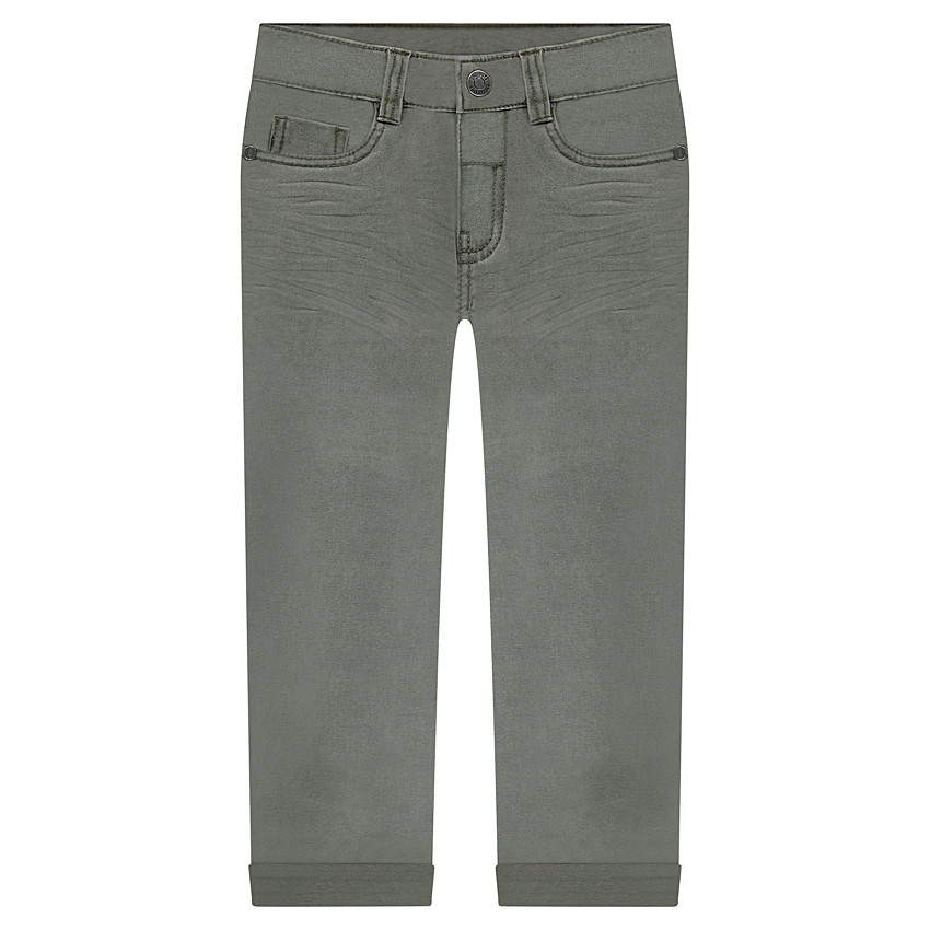 Pantalón con efecto arrugado y bolsillos con inscripción de relieve 