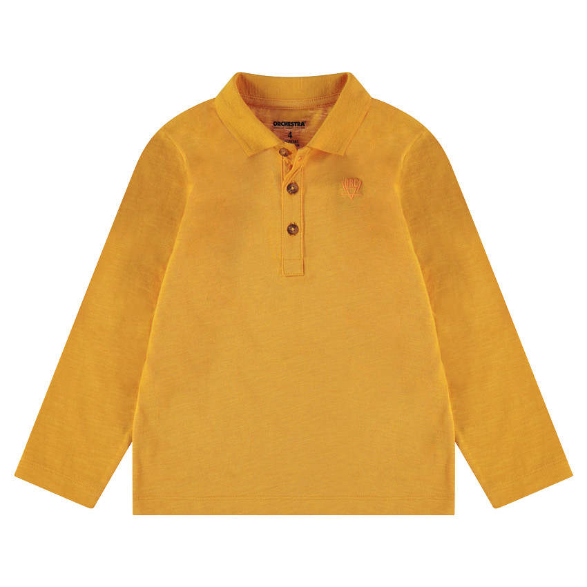 Polo de manga larga de punto slub con logo estampado 