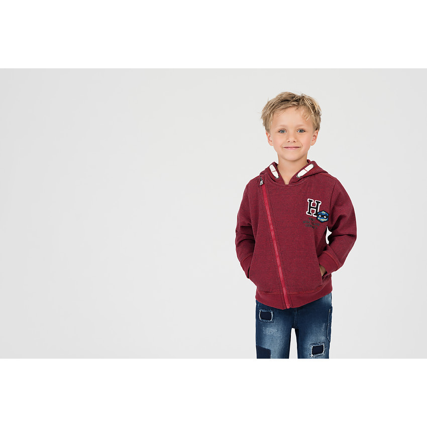 Chaqueta con capucha de felpa de fantasía con parche cosido 