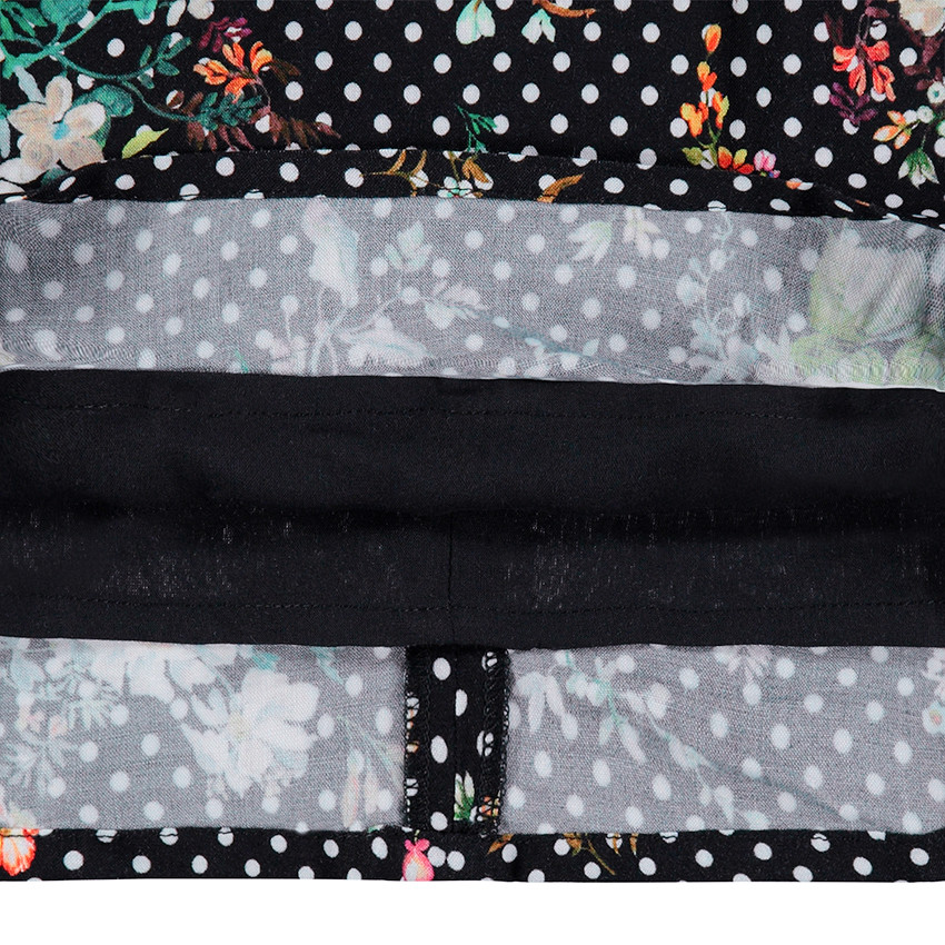 Vestido de manga larga de raso de algodón con lunares y flores all-over 