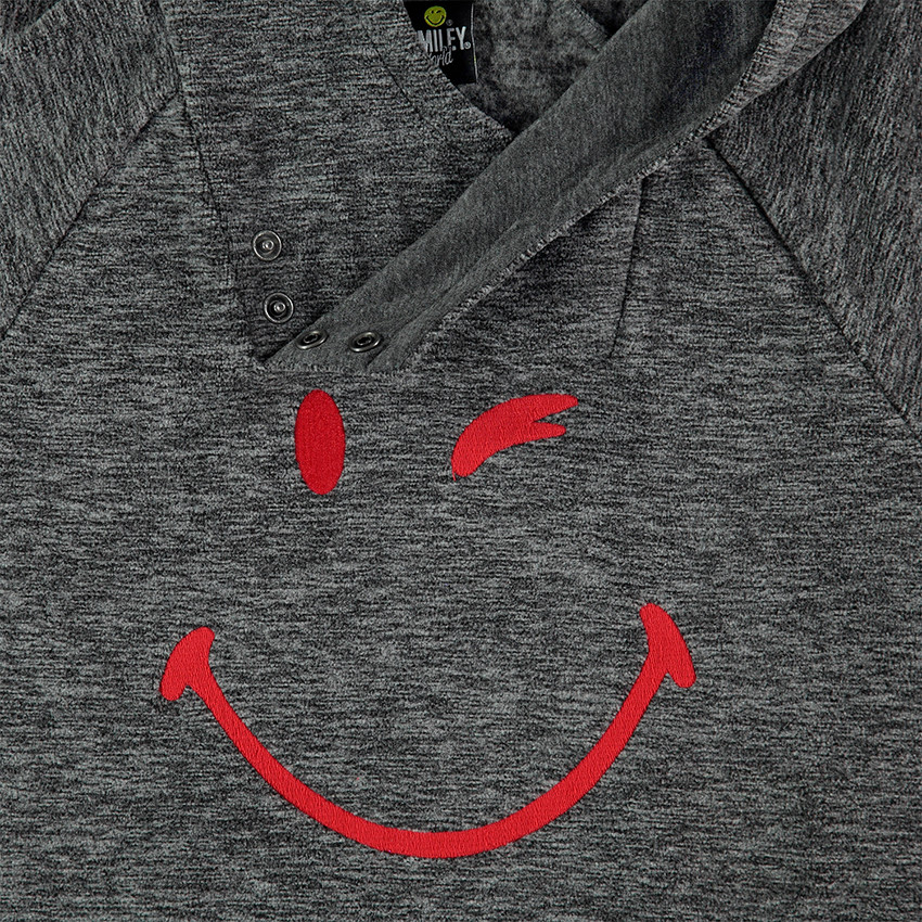 Sudadera polar jaspeada con capucha y ©Smiley estampado 