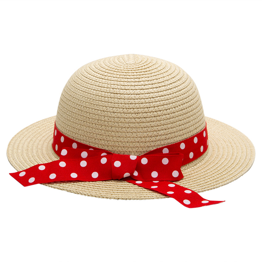 Sombrero con efecto de paja y lazo de lunares 