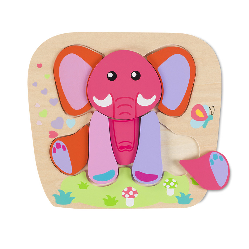 Puzzle éducativo estampado elefante - Frambuesa 