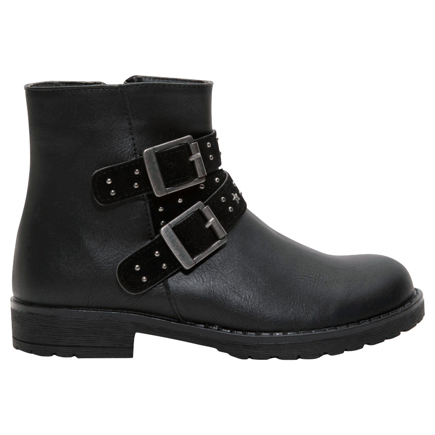 Botines de piel sintética con hebillas y tachuelas de fantasía 