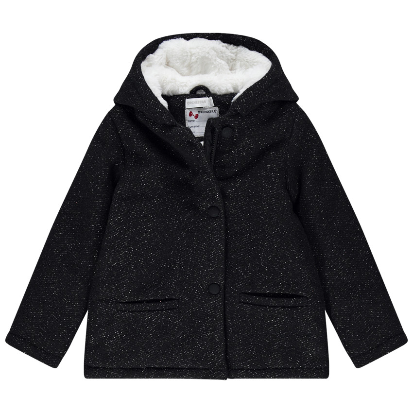 Manteau à capuche en drap de laine doublé sherpa pour enfant fille 