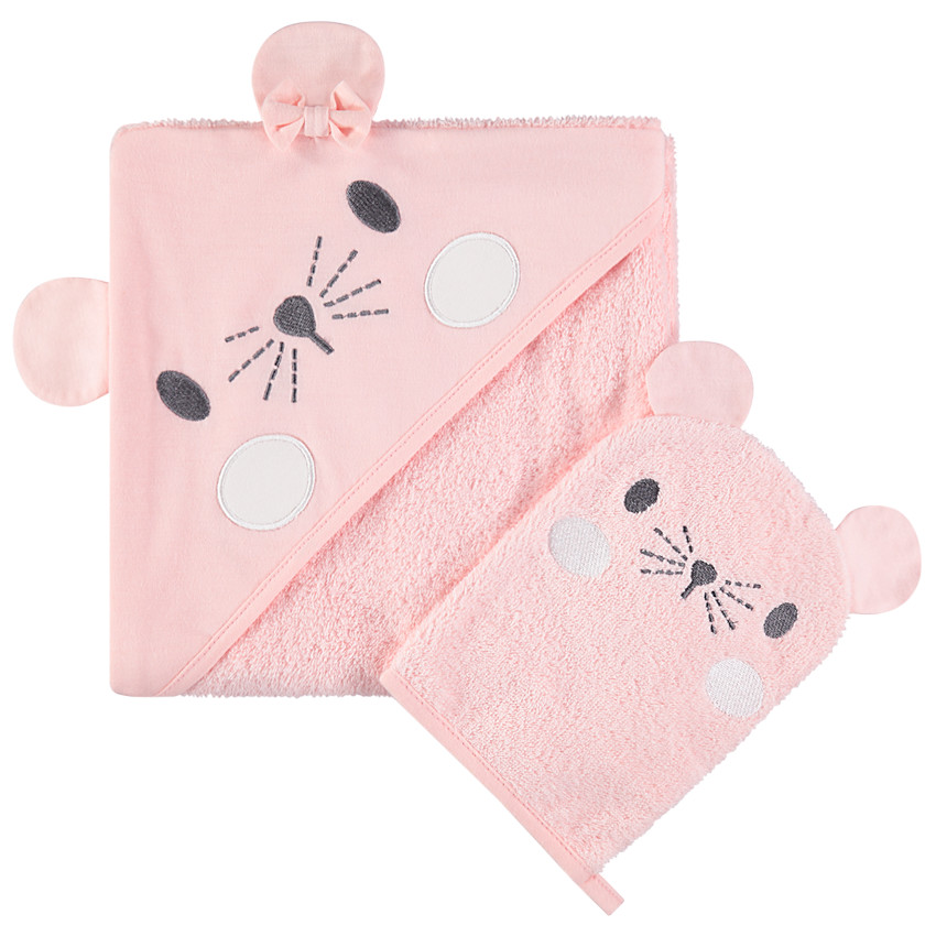 Conjunto de baño con capa con capucha  y guante estampado ratoncito 