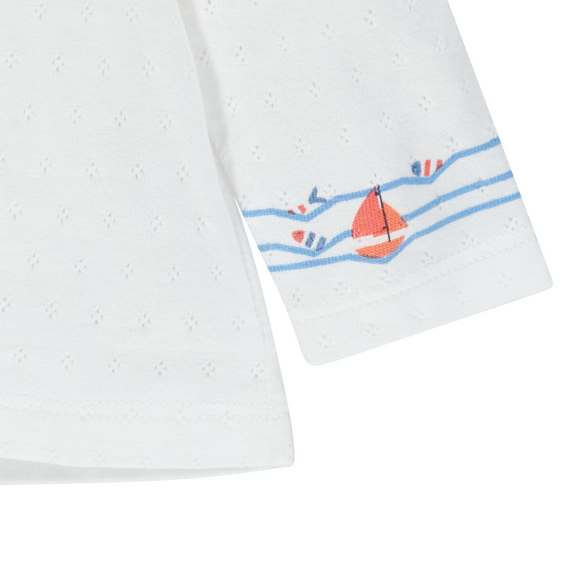 Camiseta de manga larga con estampado de olas y punto calado  