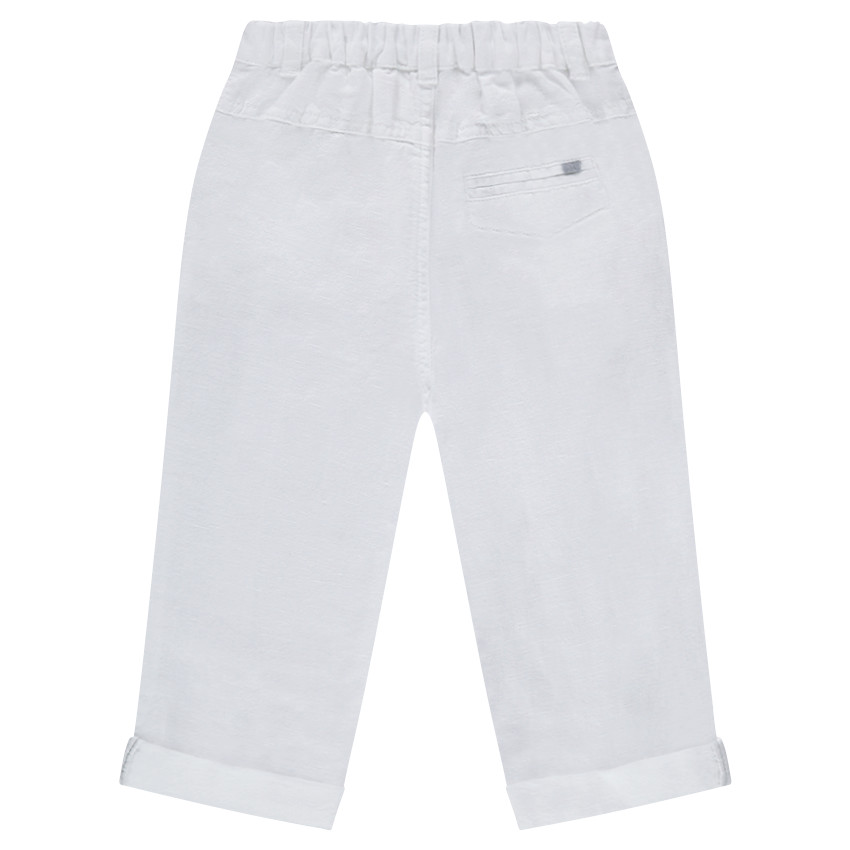 Pantalón de lino y algodón liso a media pierna 