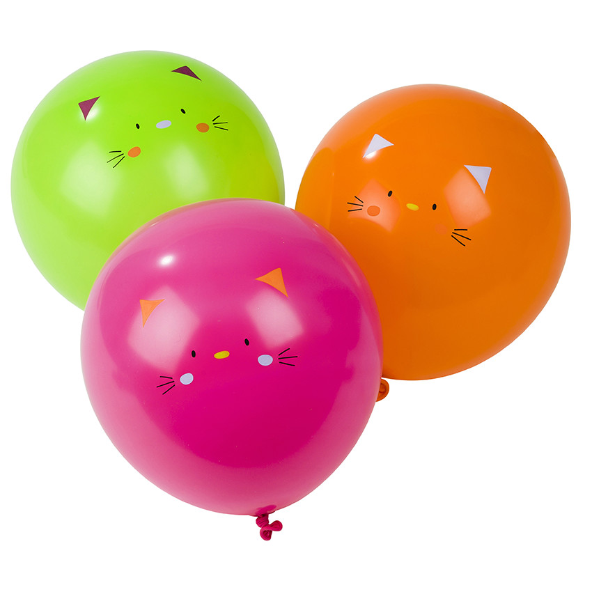 Juego de 10 globos de cumpleaños inflables con dibujo de gato 