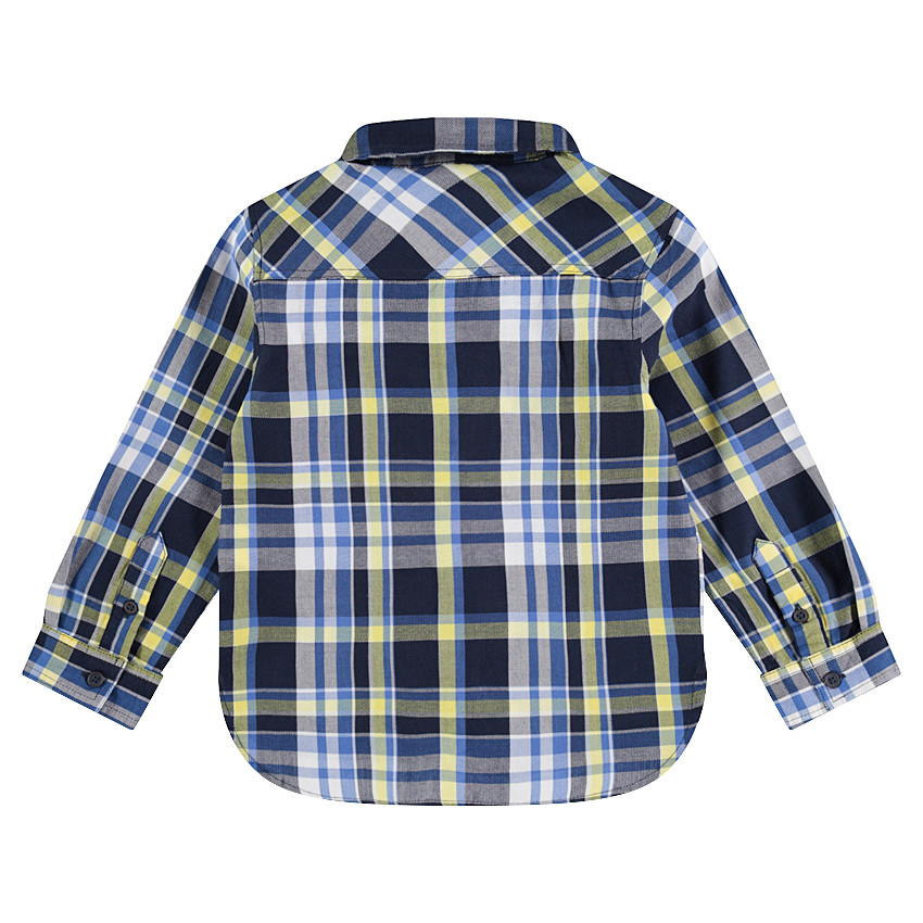 Camisa de manga larga de cuadros en contraste azul/verde con bolsillos 