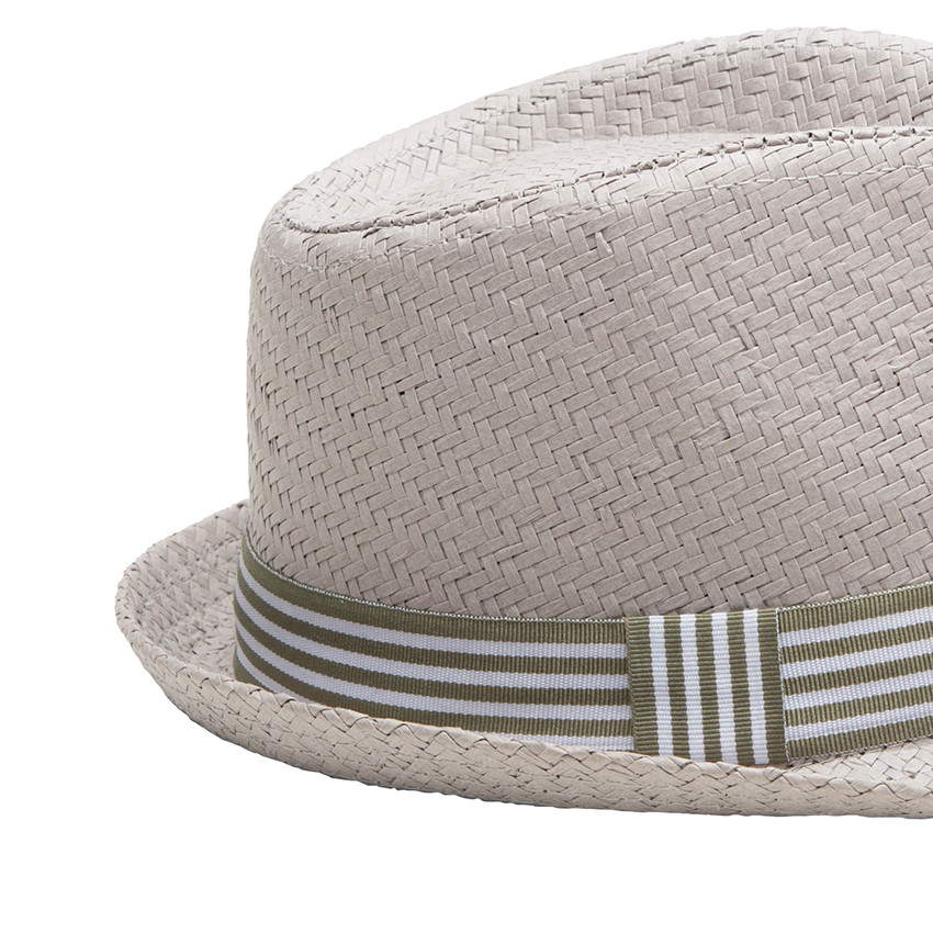 Borsalino con efecto paja y lazo de rayas 