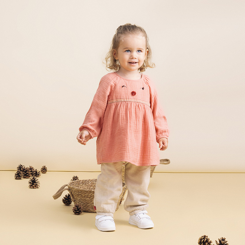 Tunique manches longues en coton tubique et broderies 