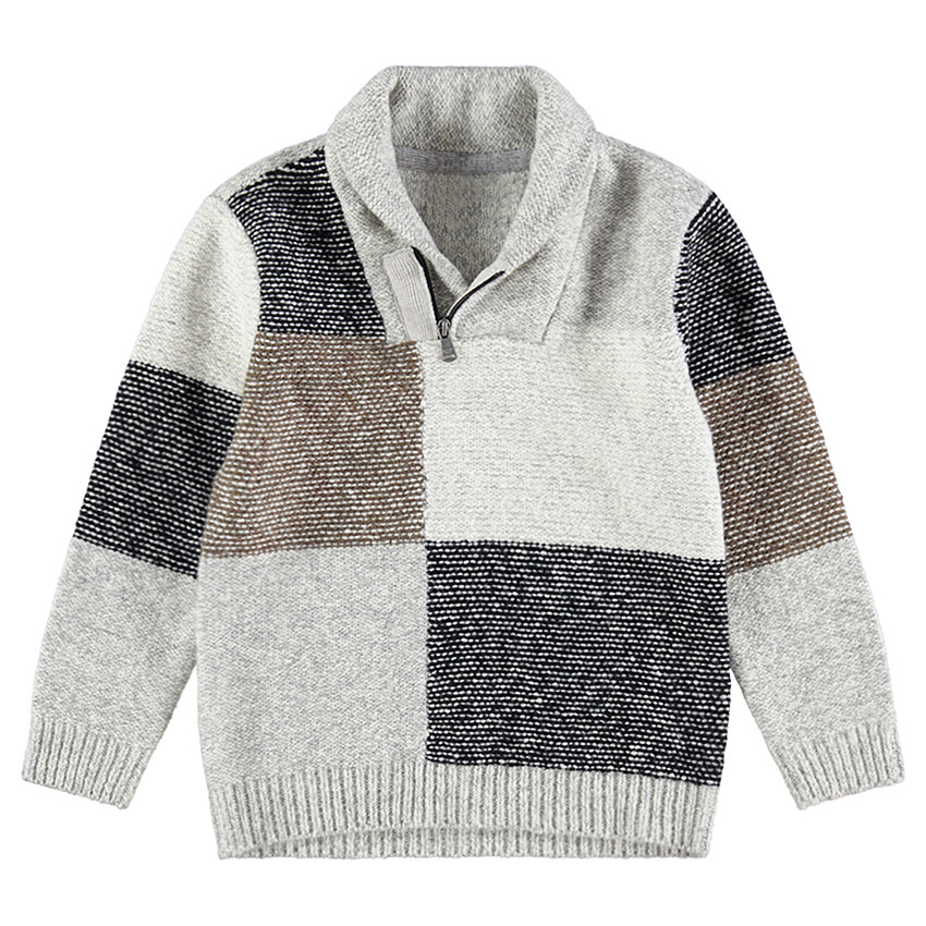 Jersey de punto con cuadros de jácquard y cuello con cremallera 