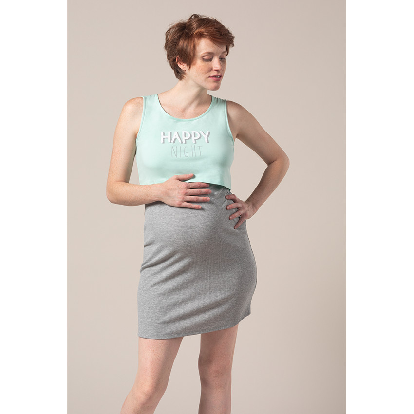 Camisón de premamá y lactancia con efecto 2 en 1 y mensaje estampado 