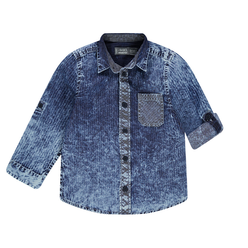 Camisa de manga larga con efecto vaquero lavado a rayas 