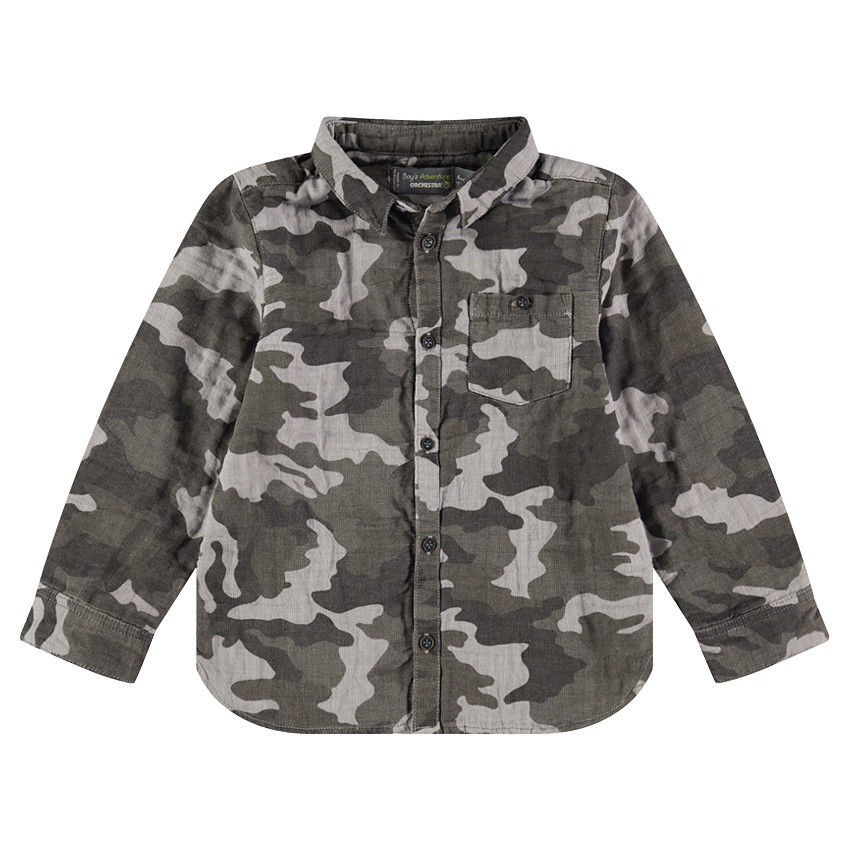 Camisa de manga larga con estampado militar y bolsillo 