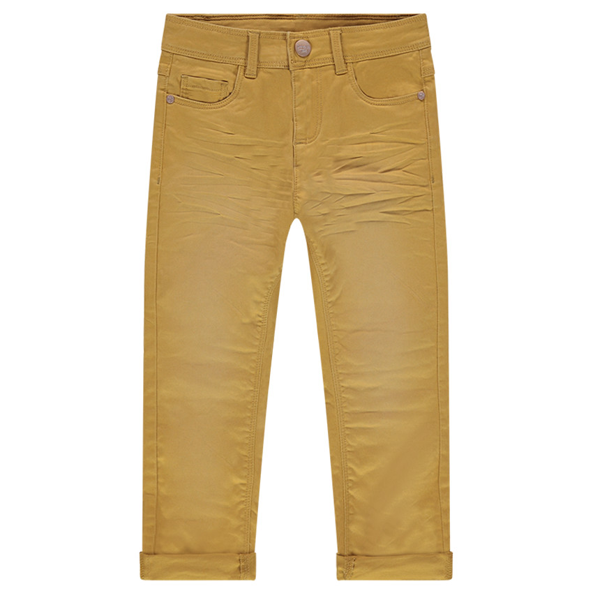 Pantalón de sarga liso con efecto gastado y arrugado  