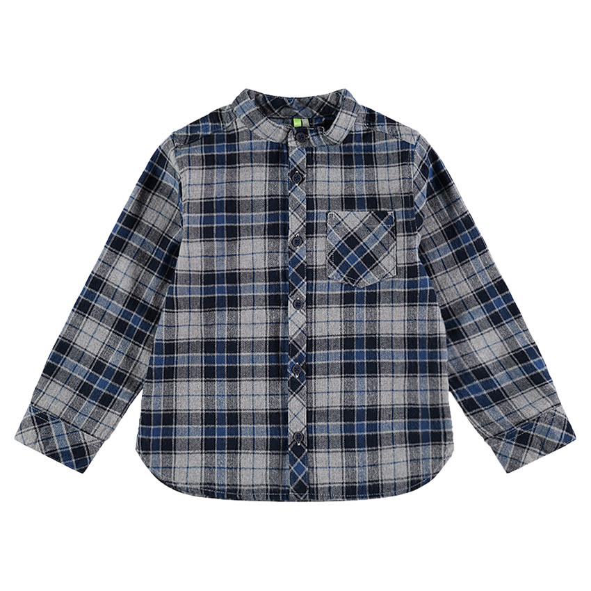 Camisa de manga larga de cuadros de franela con cuello mao 