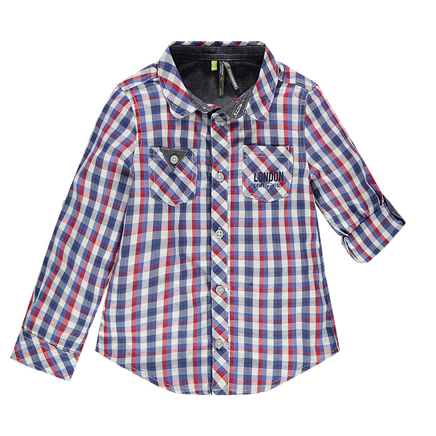 Camisa de manga larga de cuadros con 2 bolsillos 