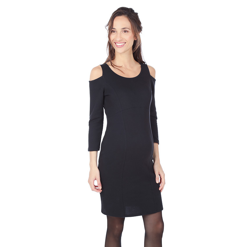 Vestido de premamá liso de punto con hombros calados 